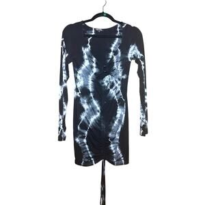 Horoscopez Tie Dye Black and White Cutout Dress with Ruching Size Small NWOT